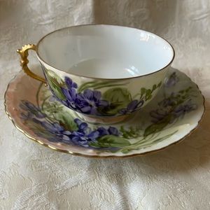 MZ Austria antique tea cup & saucer set hand painted violets gold trim